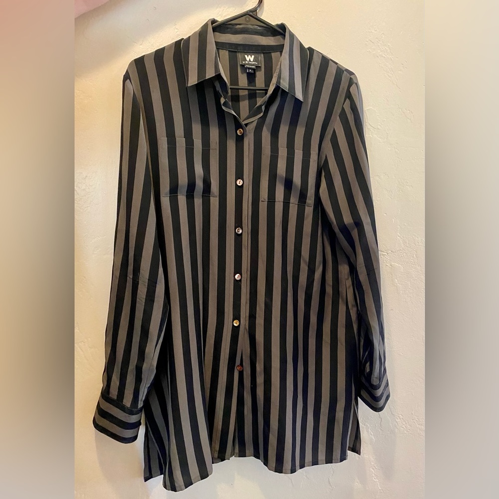 W by Worth green and black striped blouse